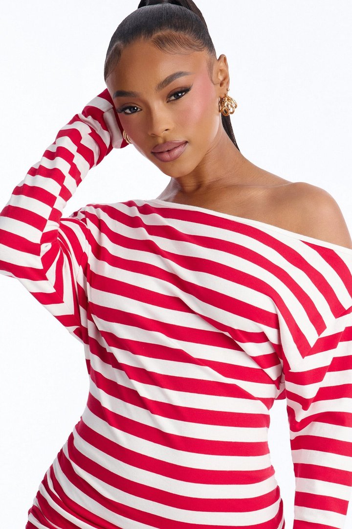 Brinley Striped Cotton Mini Dress - Red/White
