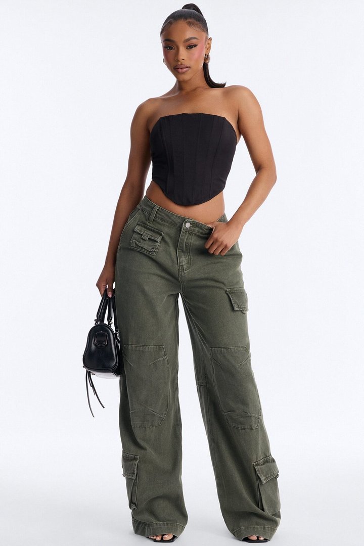 Kendra High Rise Wide Leg Cargo Pant - Olive