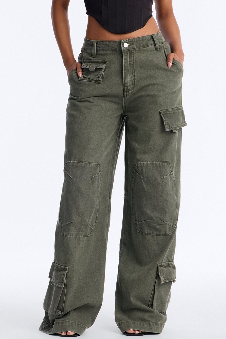 Kendra High Rise Wide Leg Cargo Pant - Olive