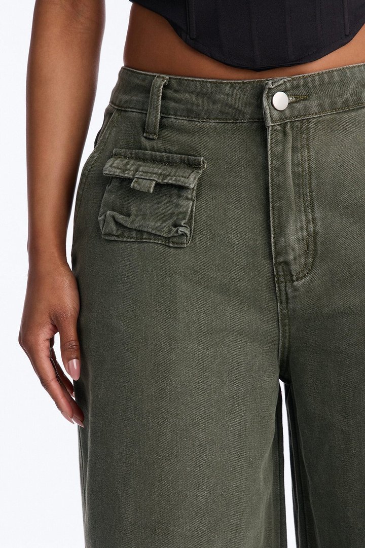 Kendra High Rise Wide Leg Cargo Pant - Olive
