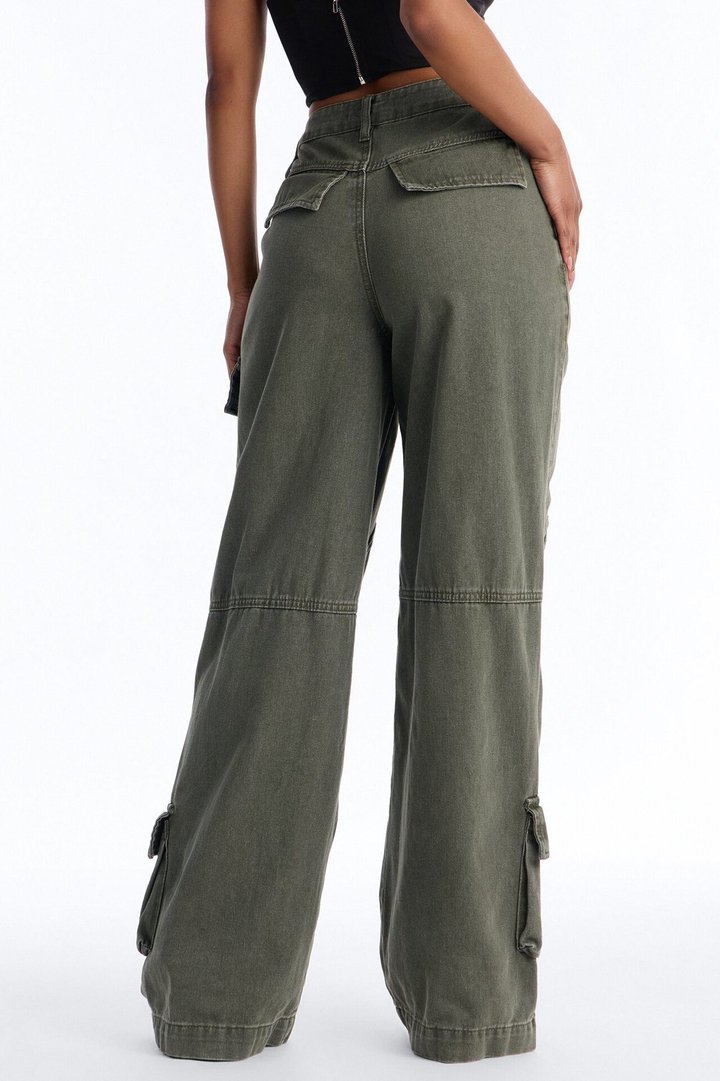 Kendra High Rise Wide Leg Cargo Pant - Olive
