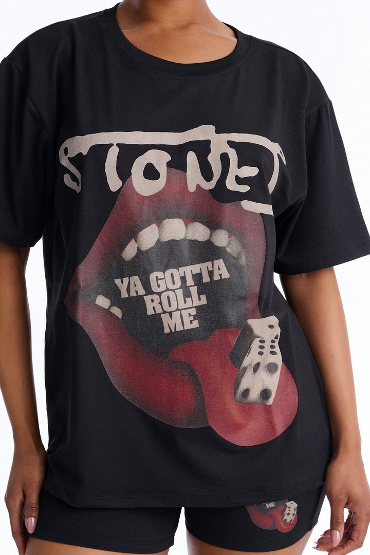 The Rolling Stones Dice PJ Short Set - Black/Red