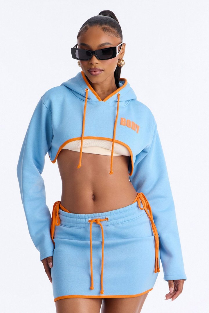 Body Goals Fleece Puff Print Mini Skirt Set - Light Blue