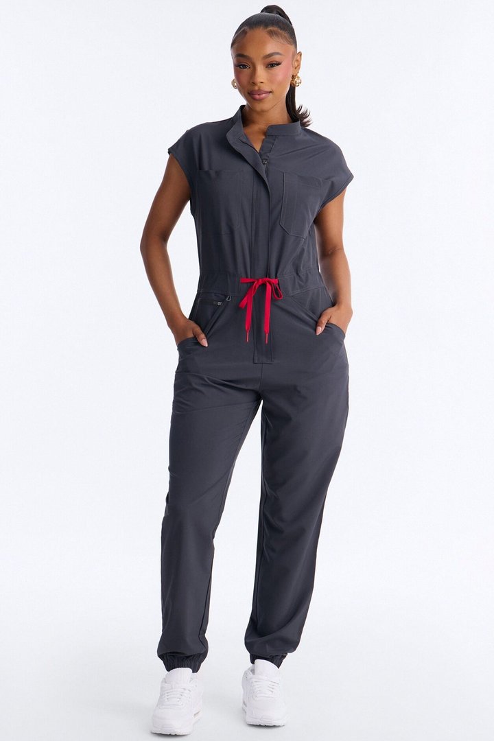 Ready Next Shift Stretch Scrub Jumpsuit - Charcoal