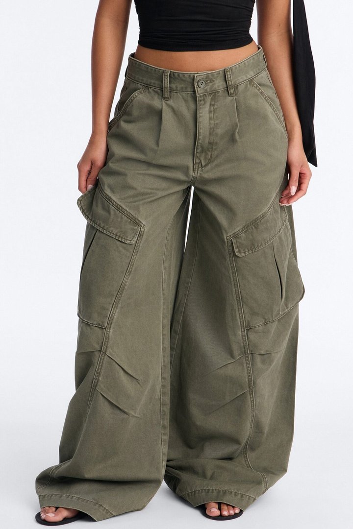 Destiny High Rise Wide Leg Cargo Pant 33″ - Olive
