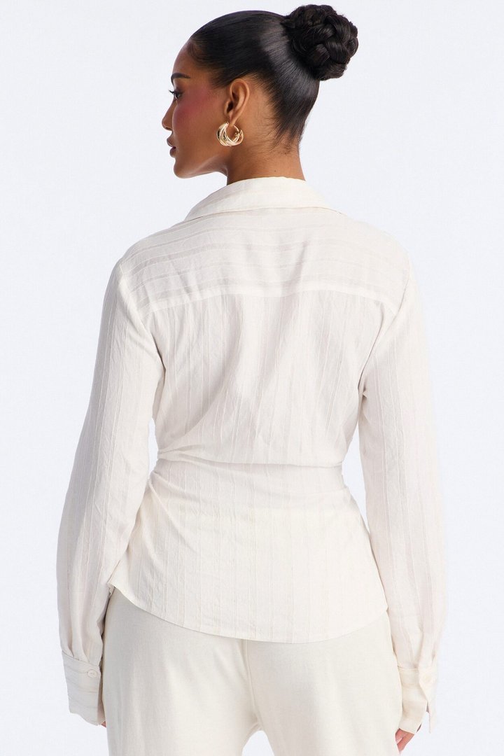 Spring Walks Ruched Linen Shirt - White