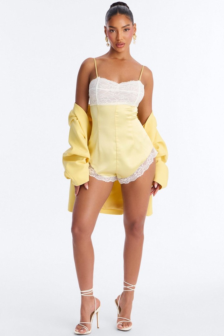 Bella Lace Trim Micro Romper - Butter Yellow