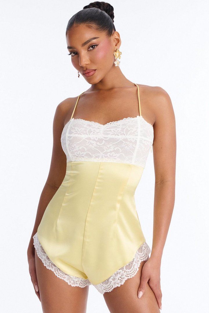 Bella Lace Trim Micro Romper - Butter Yellow