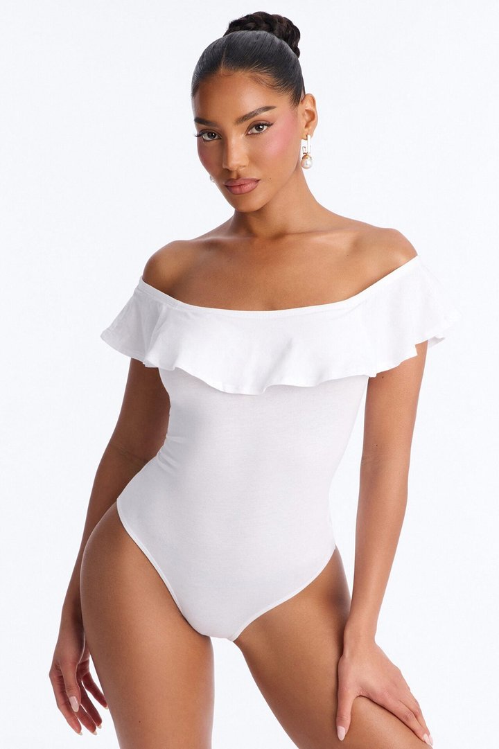Maisie Ruffle Off Shoulder Bodysuit - White