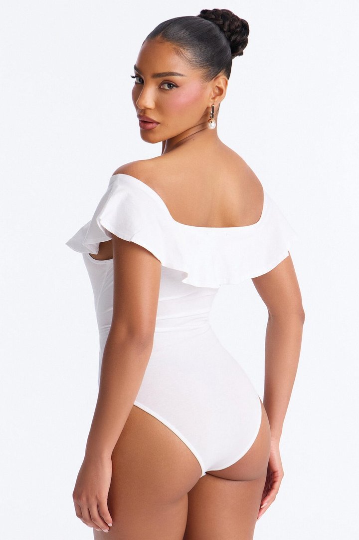 Maisie Ruffle Off Shoulder Bodysuit - White