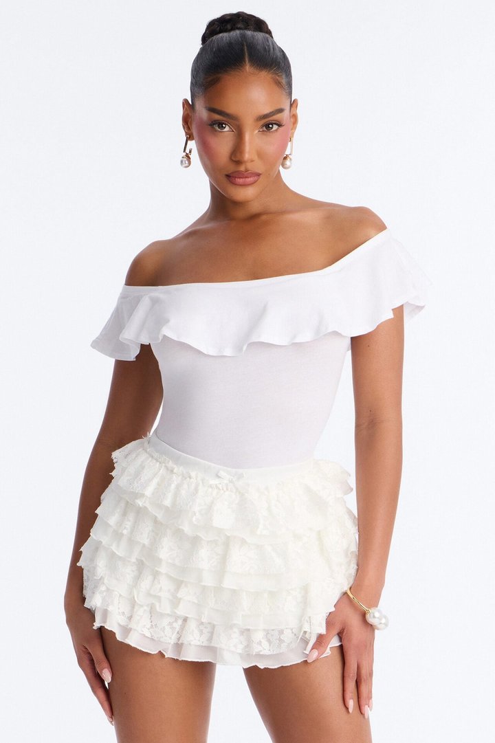 Maisie Ruffle Off Shoulder Bodysuit - White