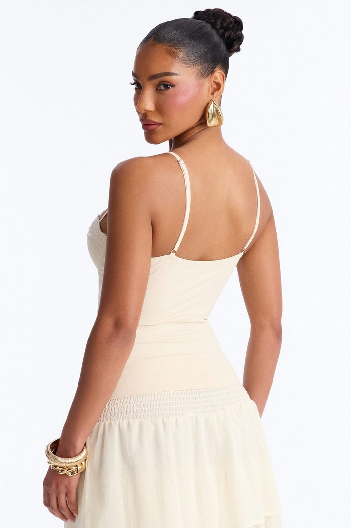 Luminous Love Padded Sweetheart Neck Tank Top - Cream