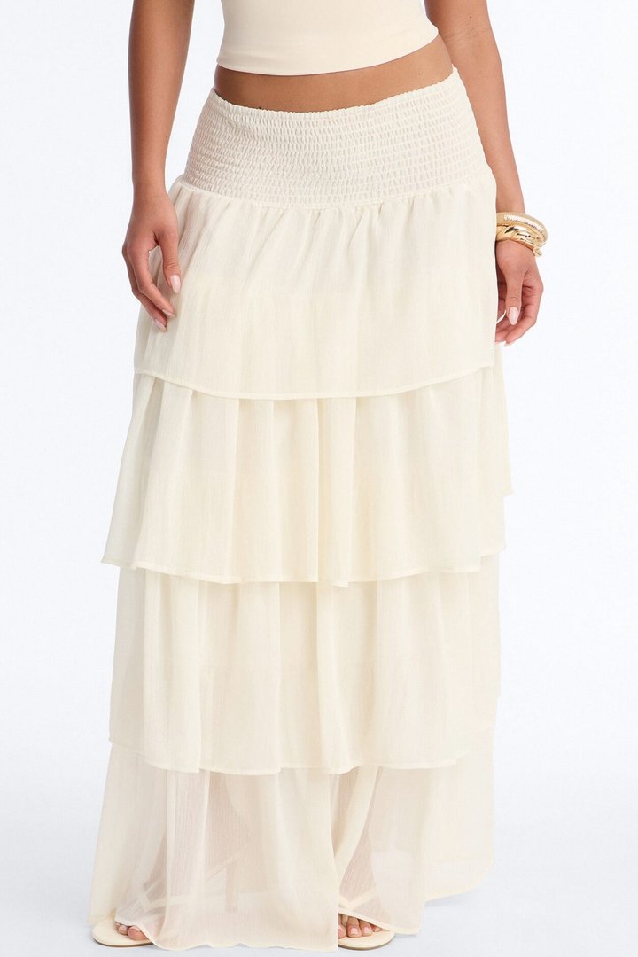 Bohemian Goddess Chiffon Tiered Ruffle Maxi 40″ - Ivory