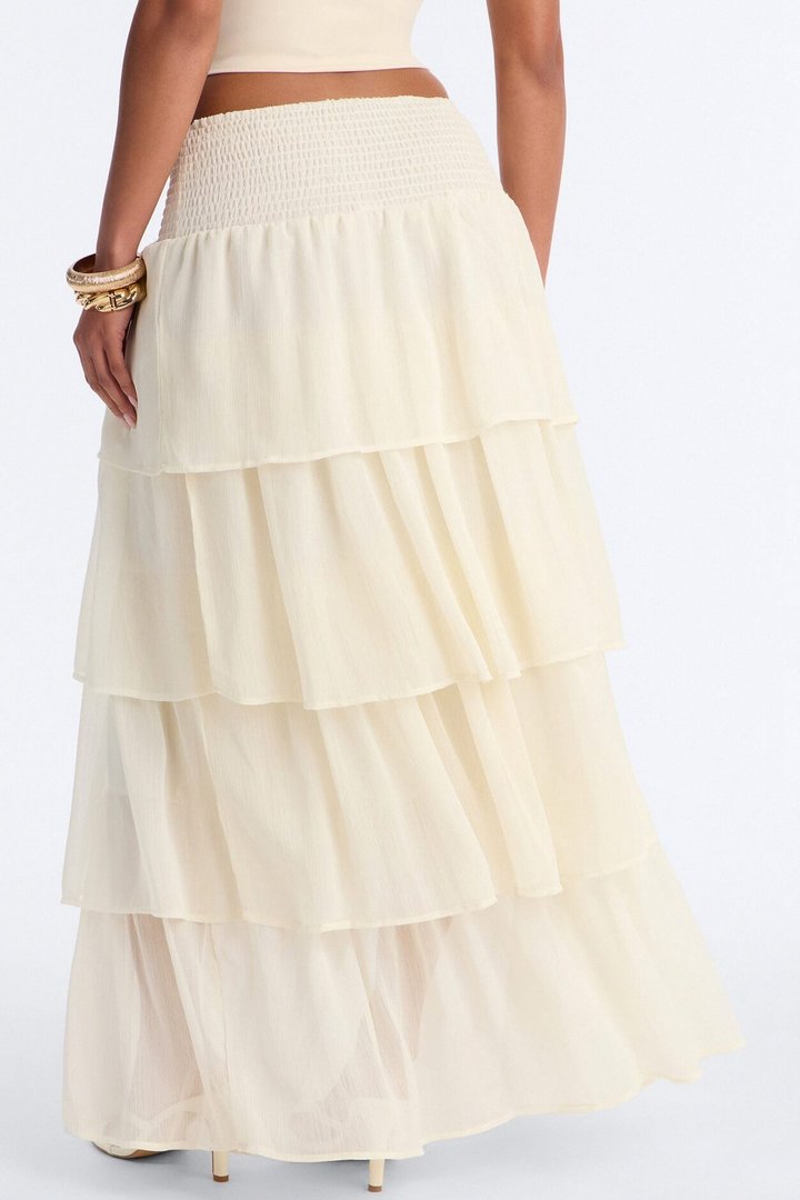Bohemian Goddess Chiffon Tiered Ruffle Maxi 40″ - Ivory