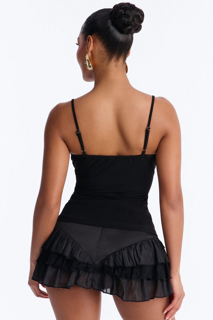 Up All Night Square Neck Lace Cami - Black