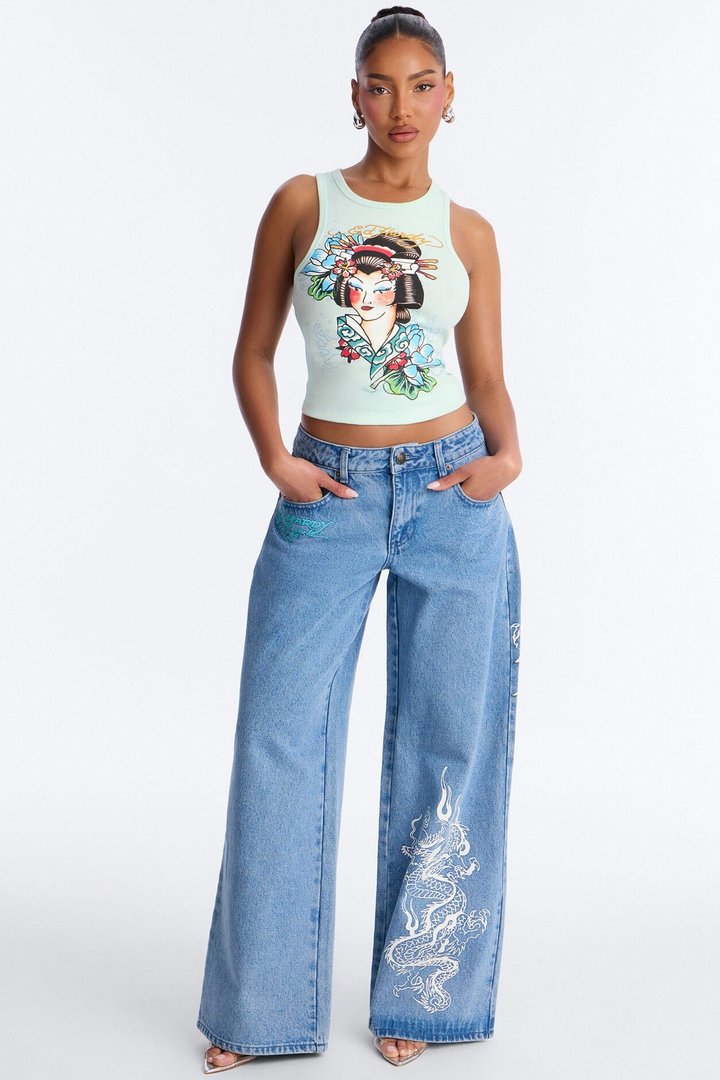 Ed Hardy Phoenix Wide Leg Jeans - Medium Wash