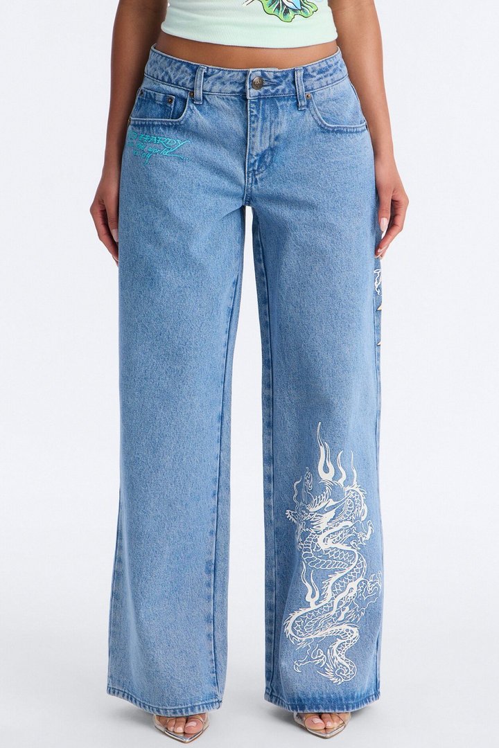Ed Hardy Phoenix Wide Leg Jeans - Medium Wash