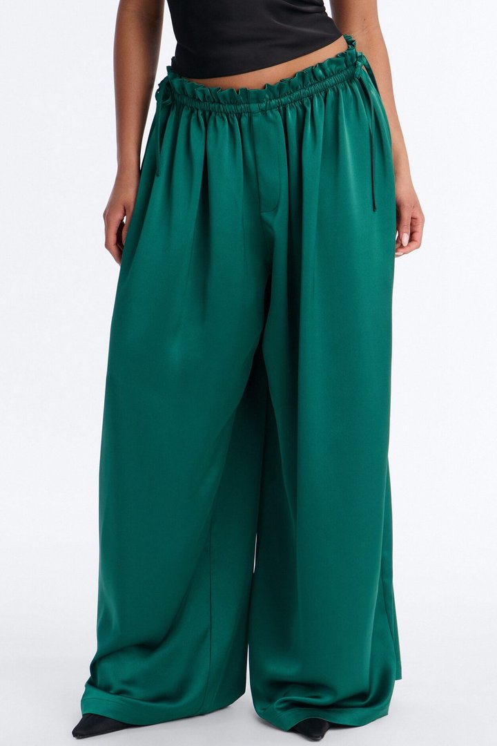 Desiree Wide Leg Satin Pants - Emerald