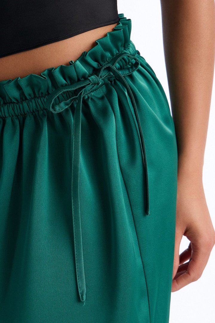 Desiree Wide Leg Satin Pants - Emerald