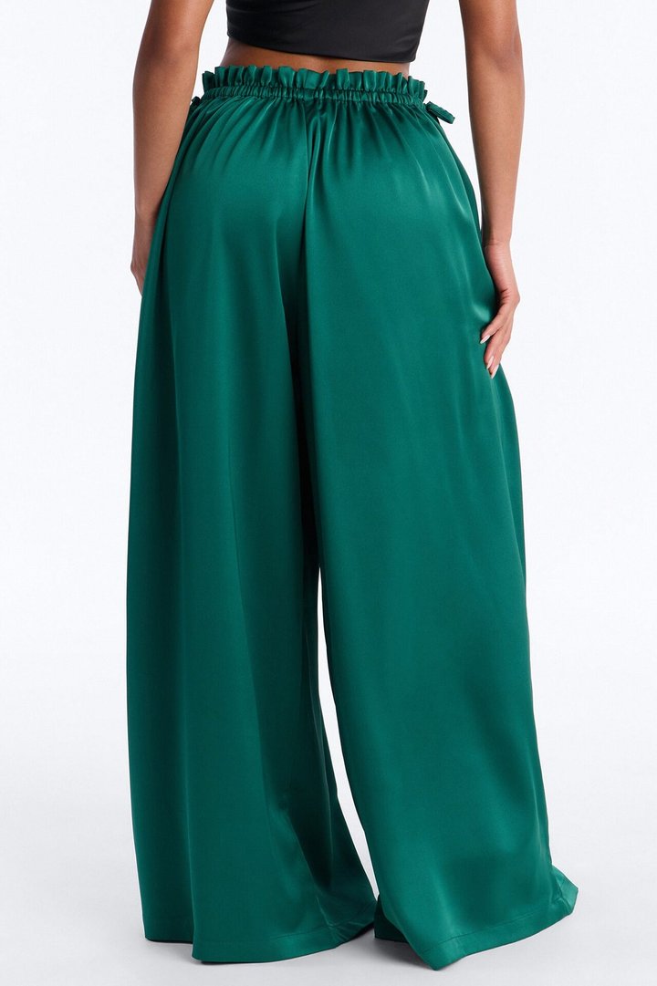 Desiree Wide Leg Satin Pants - Emerald