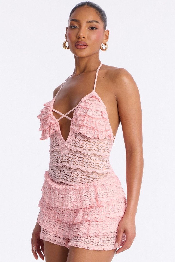 Blissful Moments Lace Romper - Light Pink