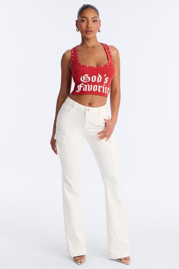Overtime Queen Low Rise Bootcut Cargo Jeans - White