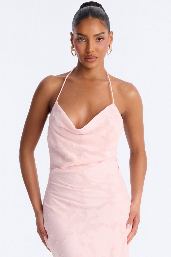 Flirty Femme Floral Chiffon Maxi Dress - Light Pink