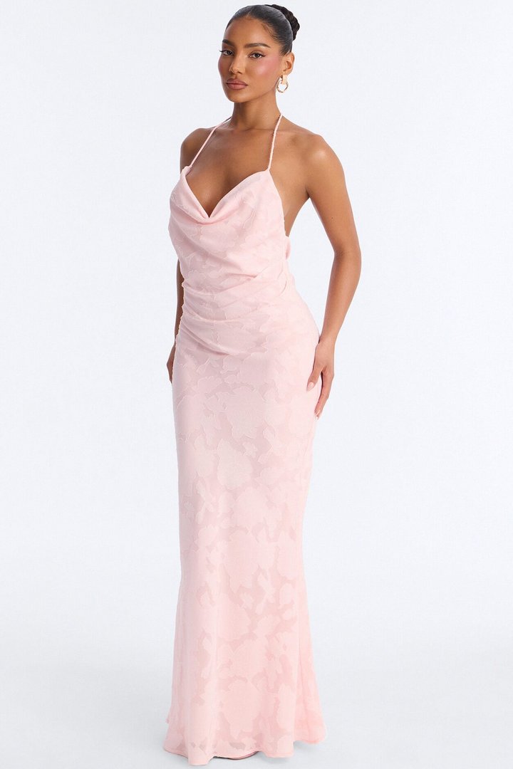 Flirty Femme Floral Chiffon Maxi Dress - Light Pink