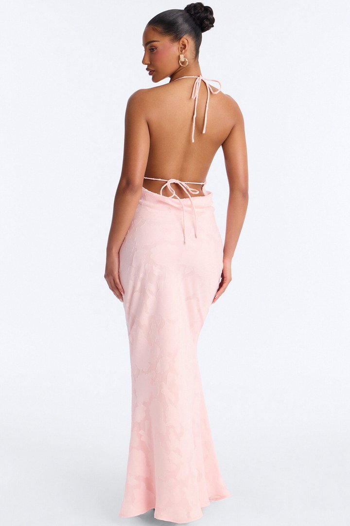 Flirty Femme Floral Chiffon Maxi Dress - Light Pink