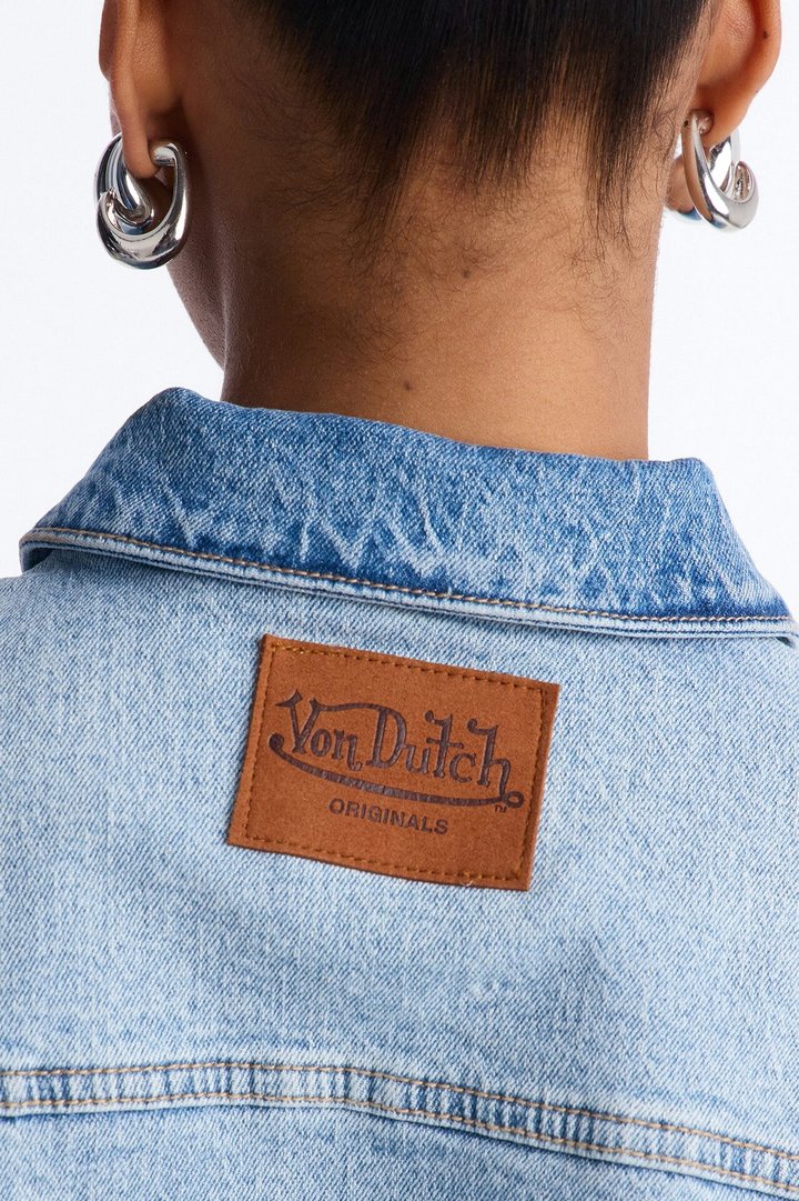 Von Dutch Cropped Zip Front Denim Jacket - Medium Wash