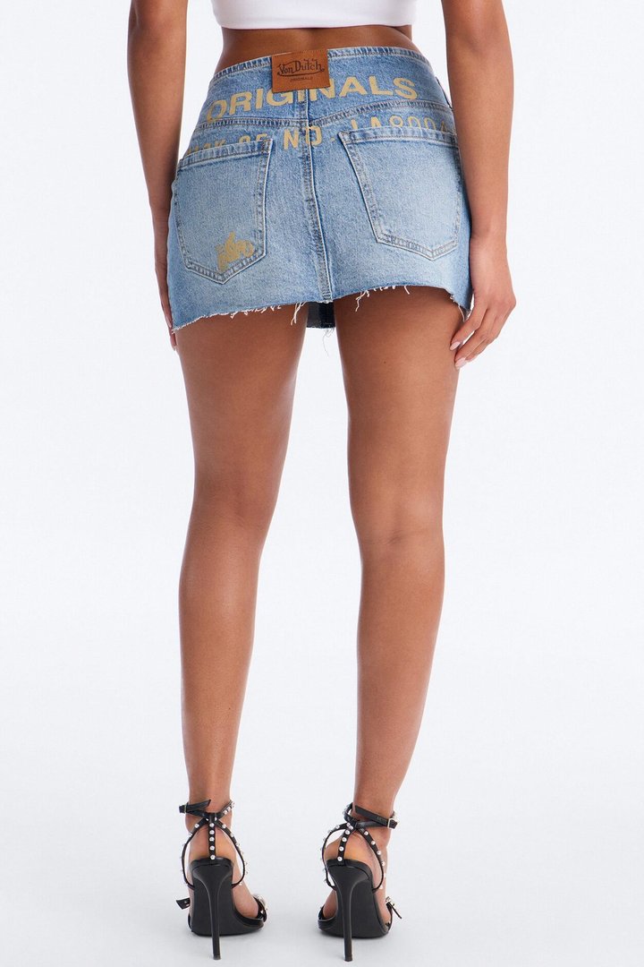 Von Dutch Zip Front Denim Mini Skirt - Medium Wash