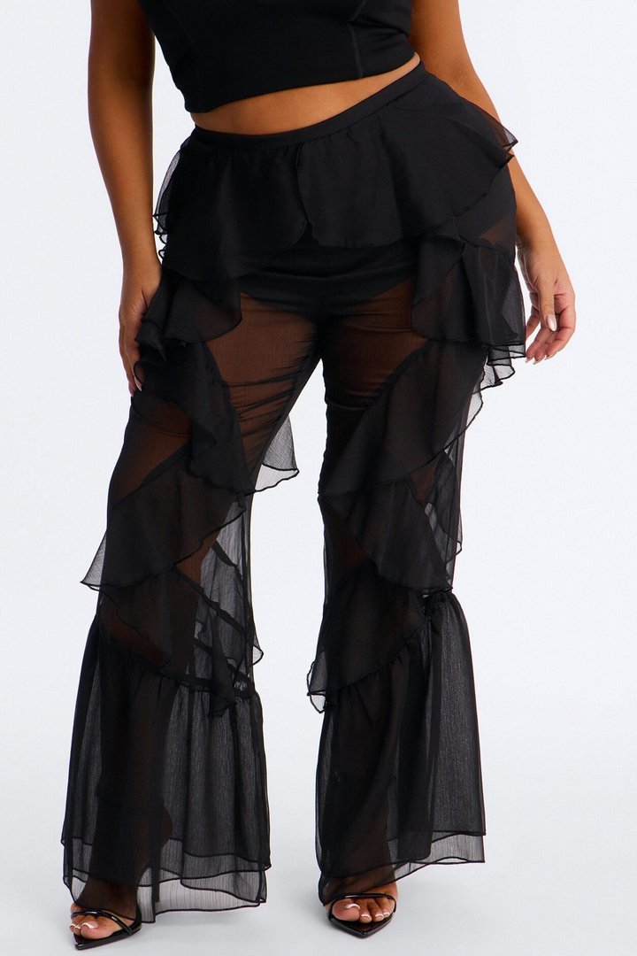 Twisted Rules Ruffle Flare Pant 33″ - Black