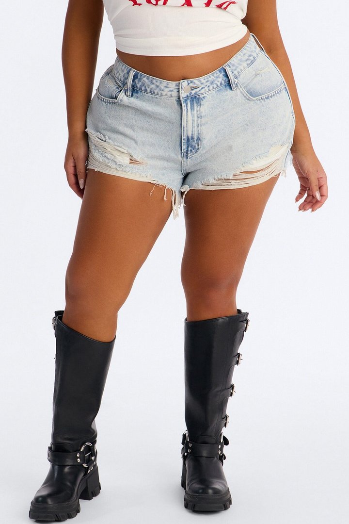 Summer Break Ripped Cut Off Denim Shorts - Light Wash