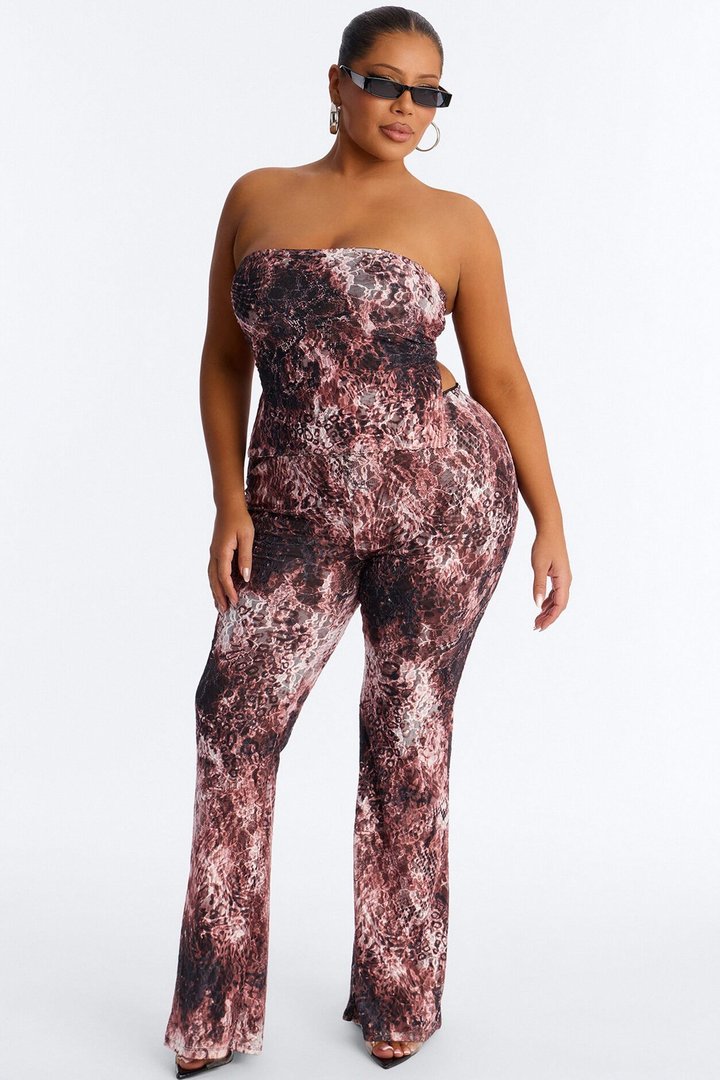 Lola Strapless Lace Pant Set - Red/combo