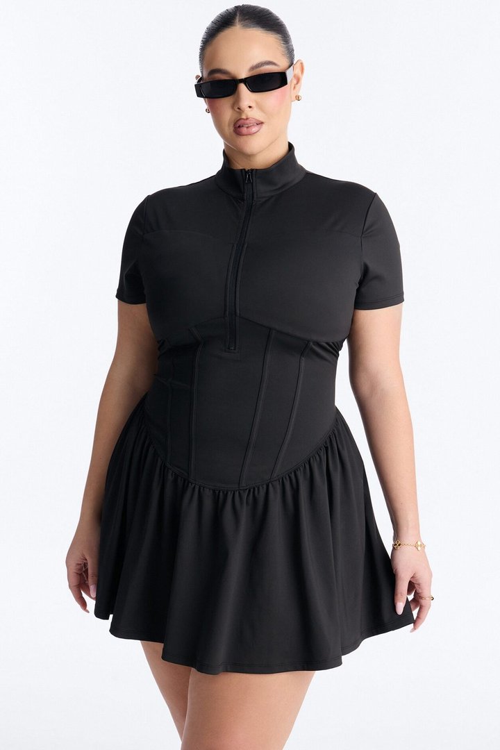 Country Club Short Sleeve Mini Dress - Black
