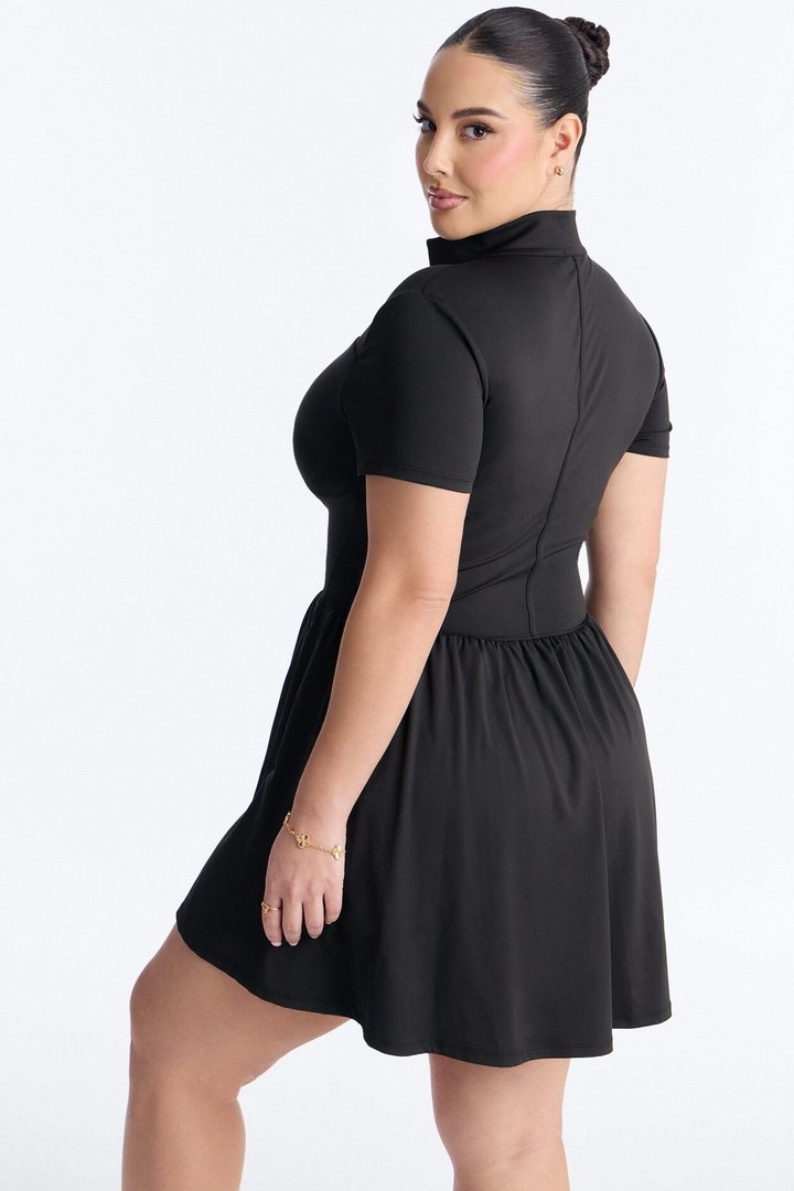 Country Club Short Sleeve Mini Dress - Black