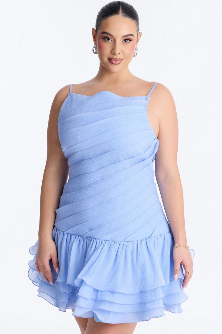 Story Tale Dreams Pleated Mini Dress - Blue