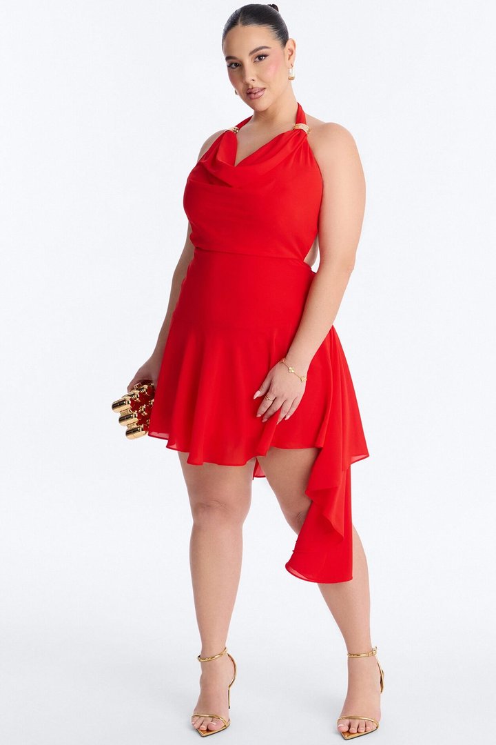Bay Breeze Halter Chiffon Mini Dress - Orange
