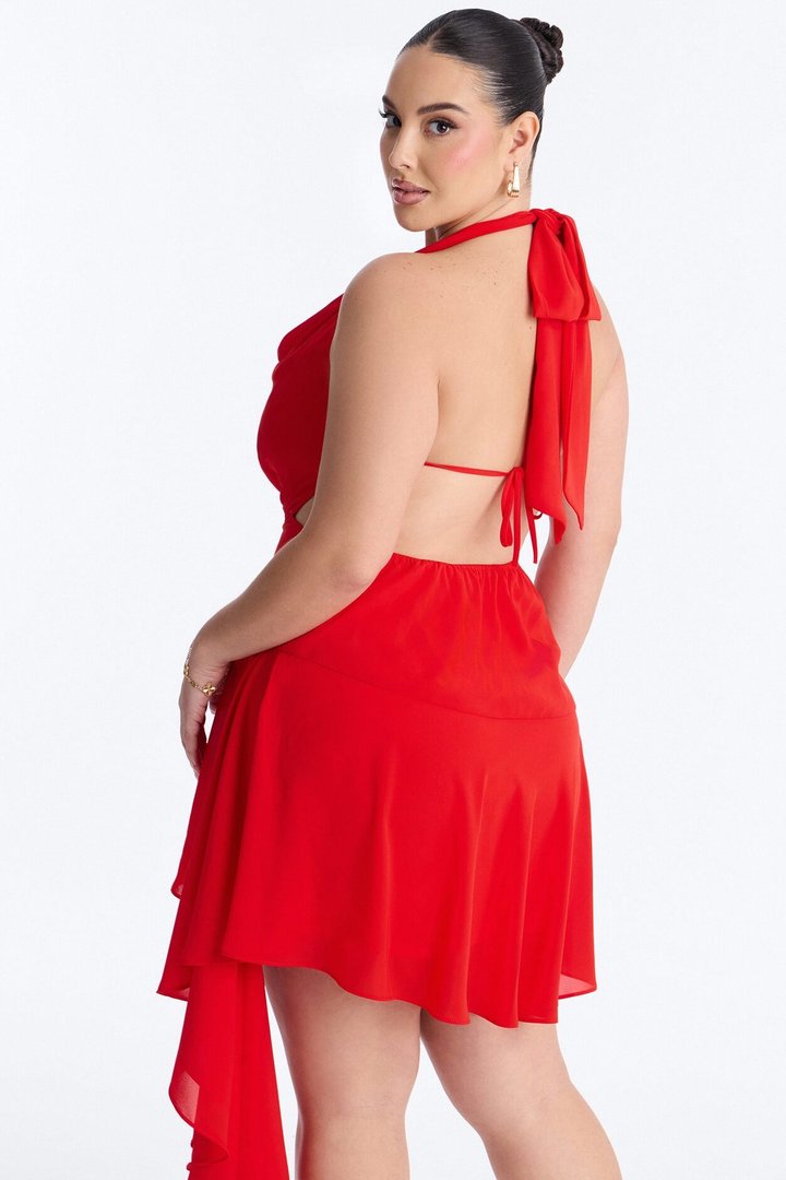 Bay Breeze Halter Chiffon Mini Dress - Orange