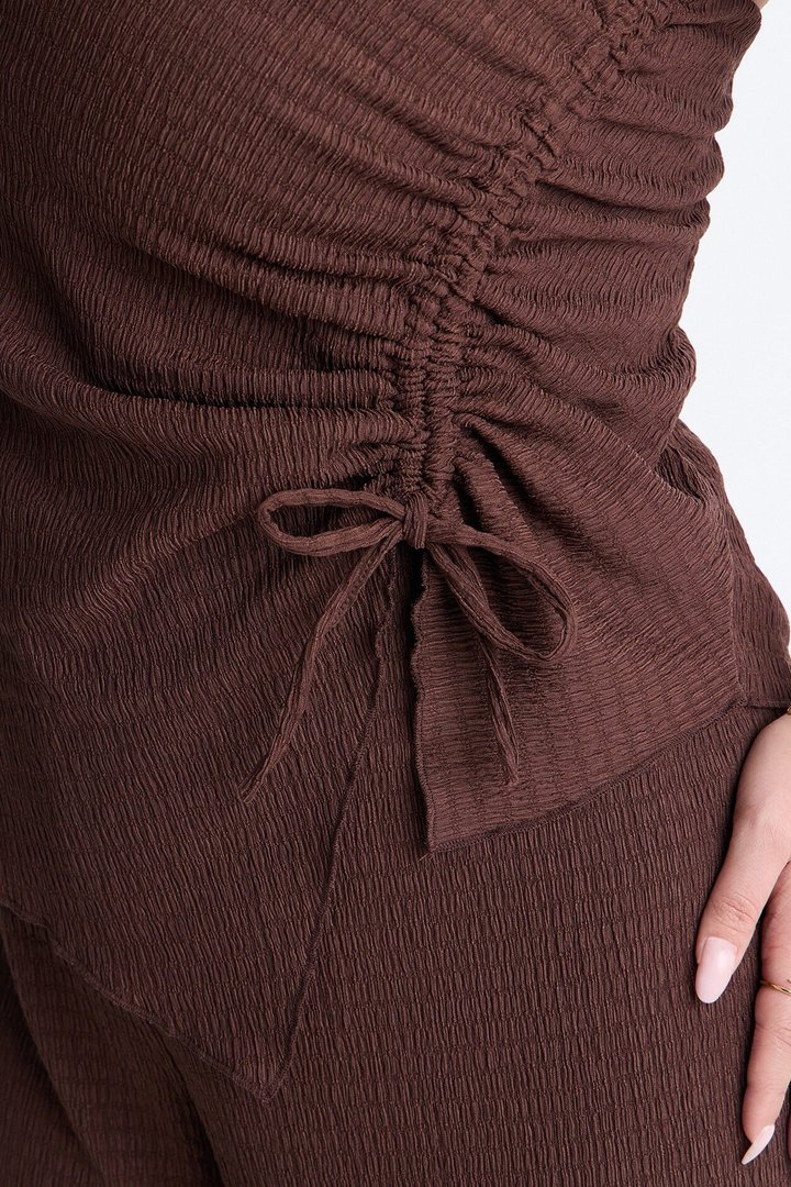 Elise Strapless Textured Pant Set - Chocolate