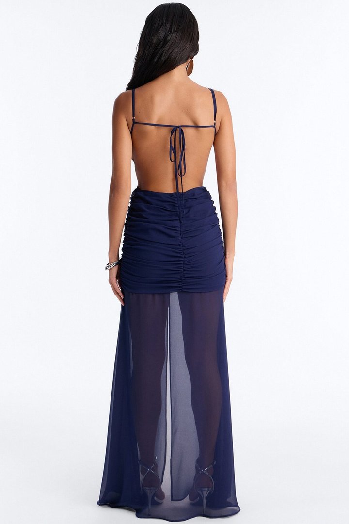 Spring Breeze Chiffon Maxi Dress - Navy