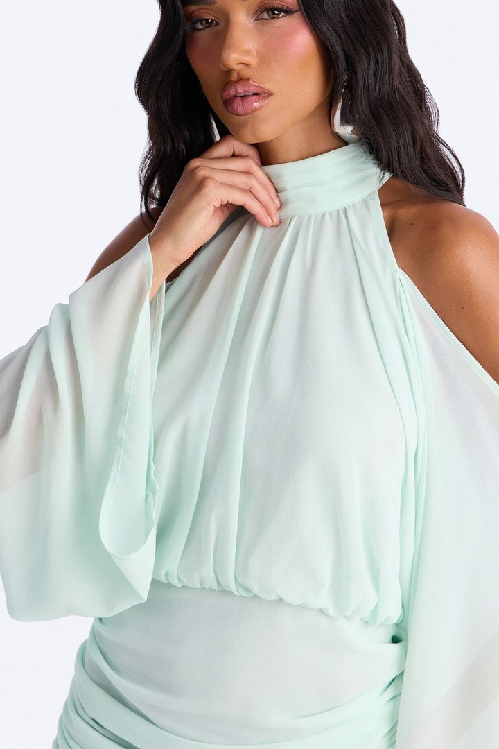 Kyra Cold Shoulder Chiffon Mini Dress - Mint