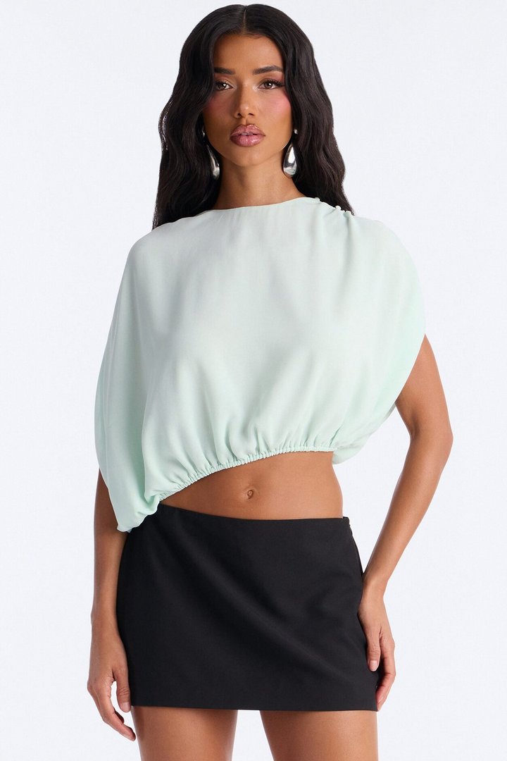 Whispered Love Asymmetrical Chiffon Top - Mint
