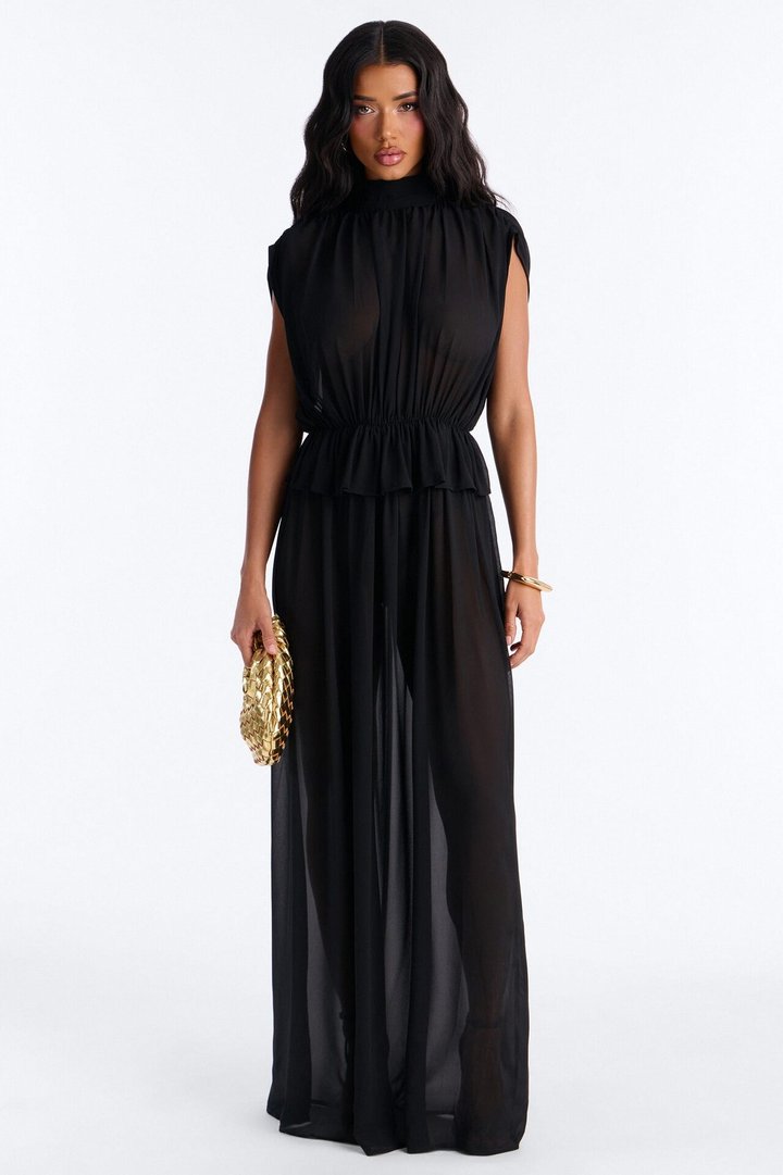 Gentle Grace Chiffon Maxi Dress - Black