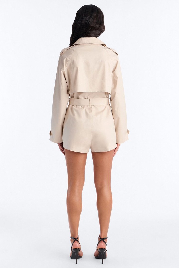 Neutral Ground Trench Romper - Beige