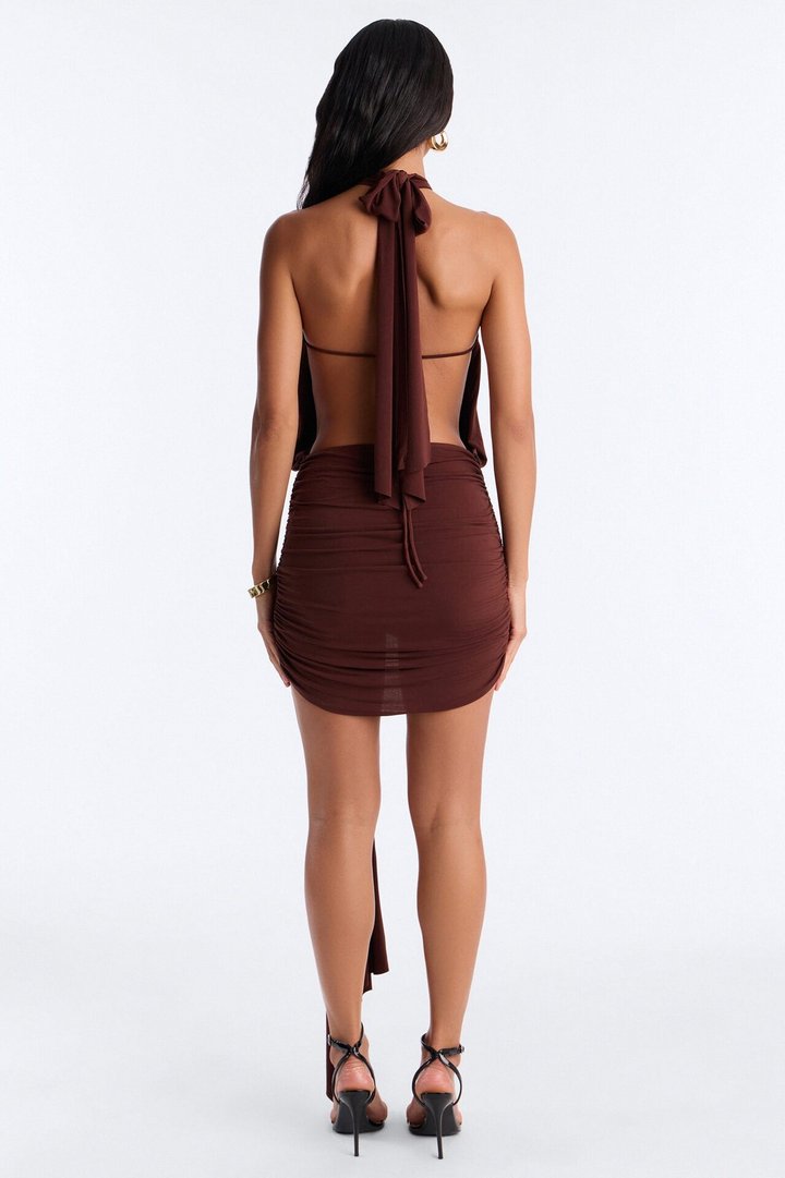 City Pulse Draped Mini Dress - Chocolate