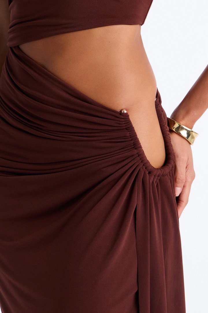 City Pulse One Shoulder Midi Dress - Chocolate