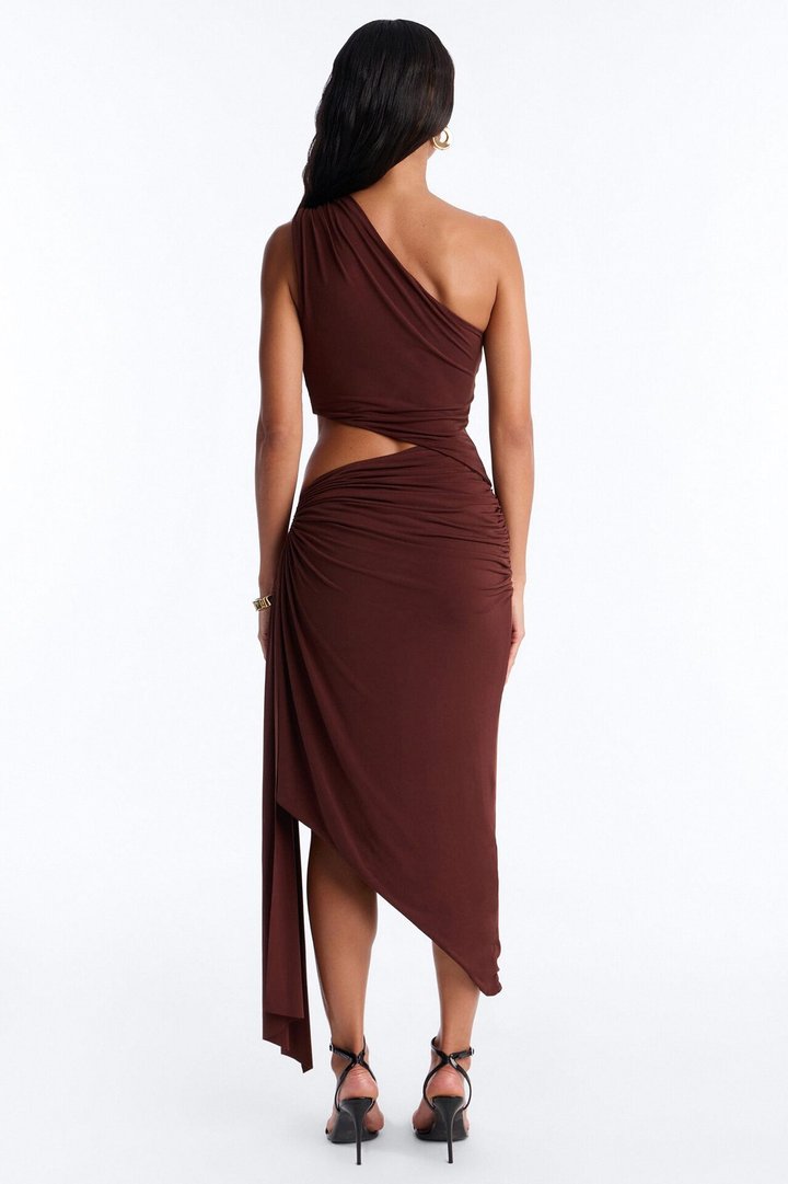 City Pulse One Shoulder Midi Dress - Chocolate