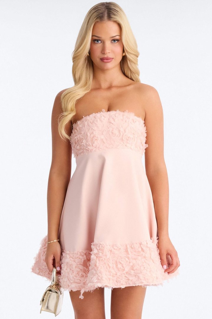 Crepe Grace 3D Floral Mini Dress - Light Pink