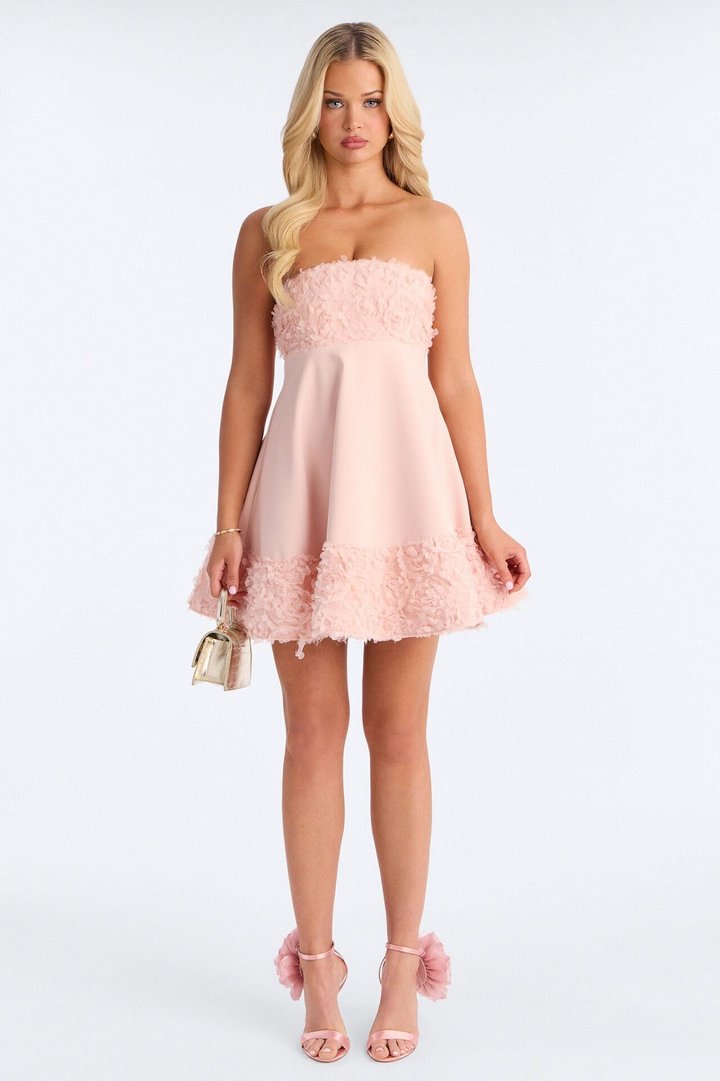 Crepe Grace 3D Floral Mini Dress - Light Pink